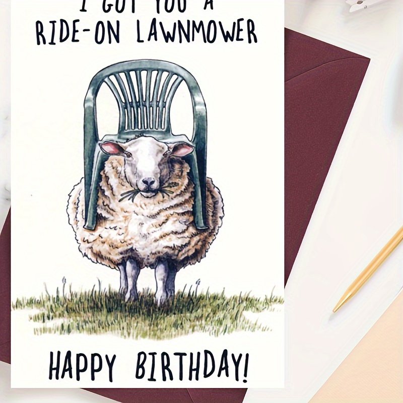 

1pc Of Greeting Card With A Sheep On Its Back And A Chair, With The Words "happy Birthday" Written On It, Suitable For Giving To Family And Friends
