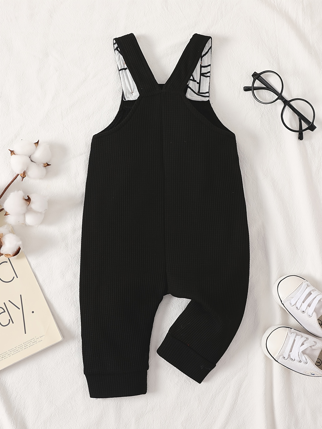 Baby Boy Waffle Letter Patched Overalls