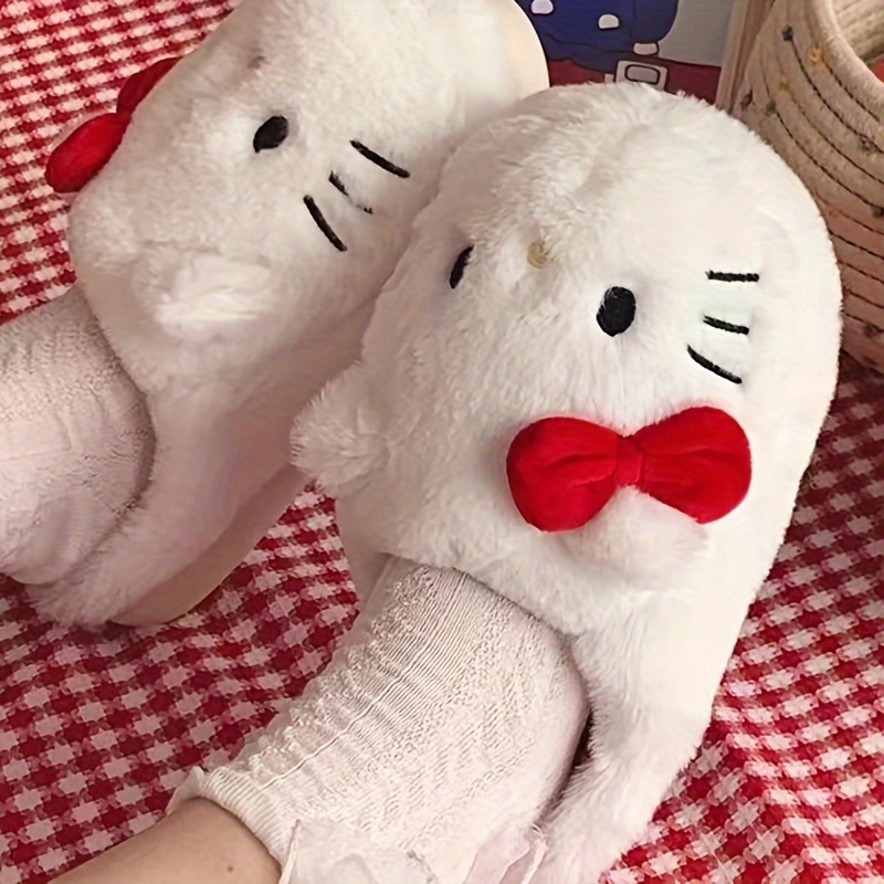 

Plush Hello Kitty Cute Slippers Kawaii Indoor Sport Shoes Camping Warm Platform Non-slip Home Shoes Y2k Cartoon Soft Padded Plush Bedroom Shoes