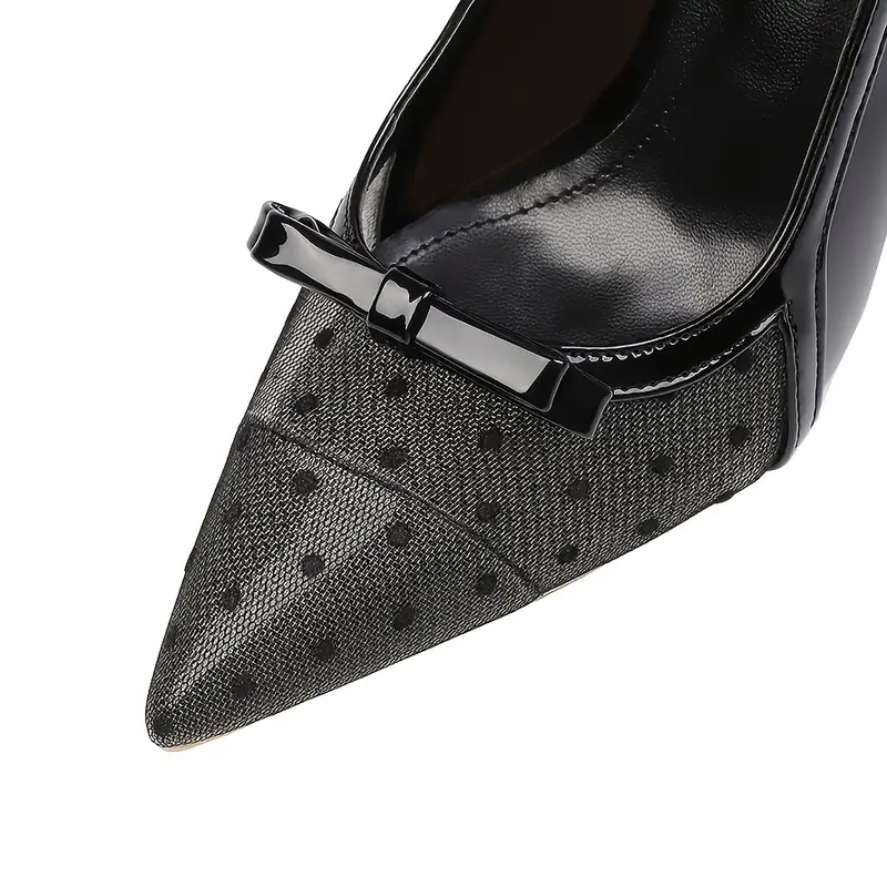 womens polka dot mesh high heels pointed toe slingback pyramid heels versatile dress party sandals details 2