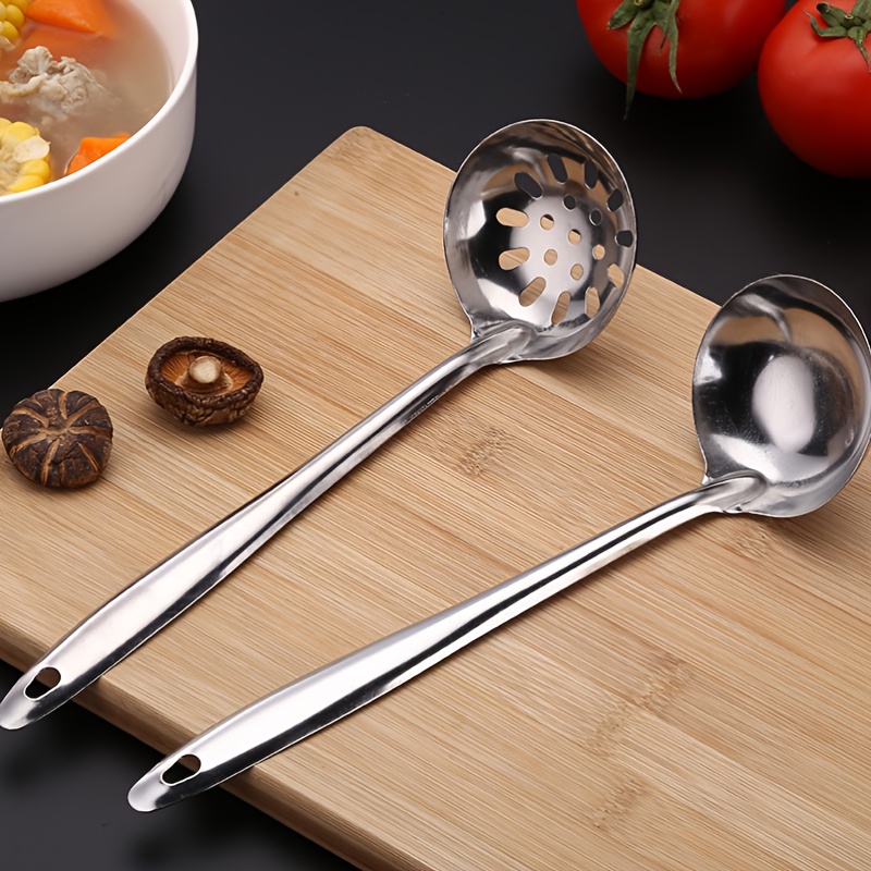 Stainless Steel Hot Pot Ladle & Skimmer Set For Home Kitchen, Thickened &  Deepened Soup Ladle With Long Handle Rice Porridge Spoon