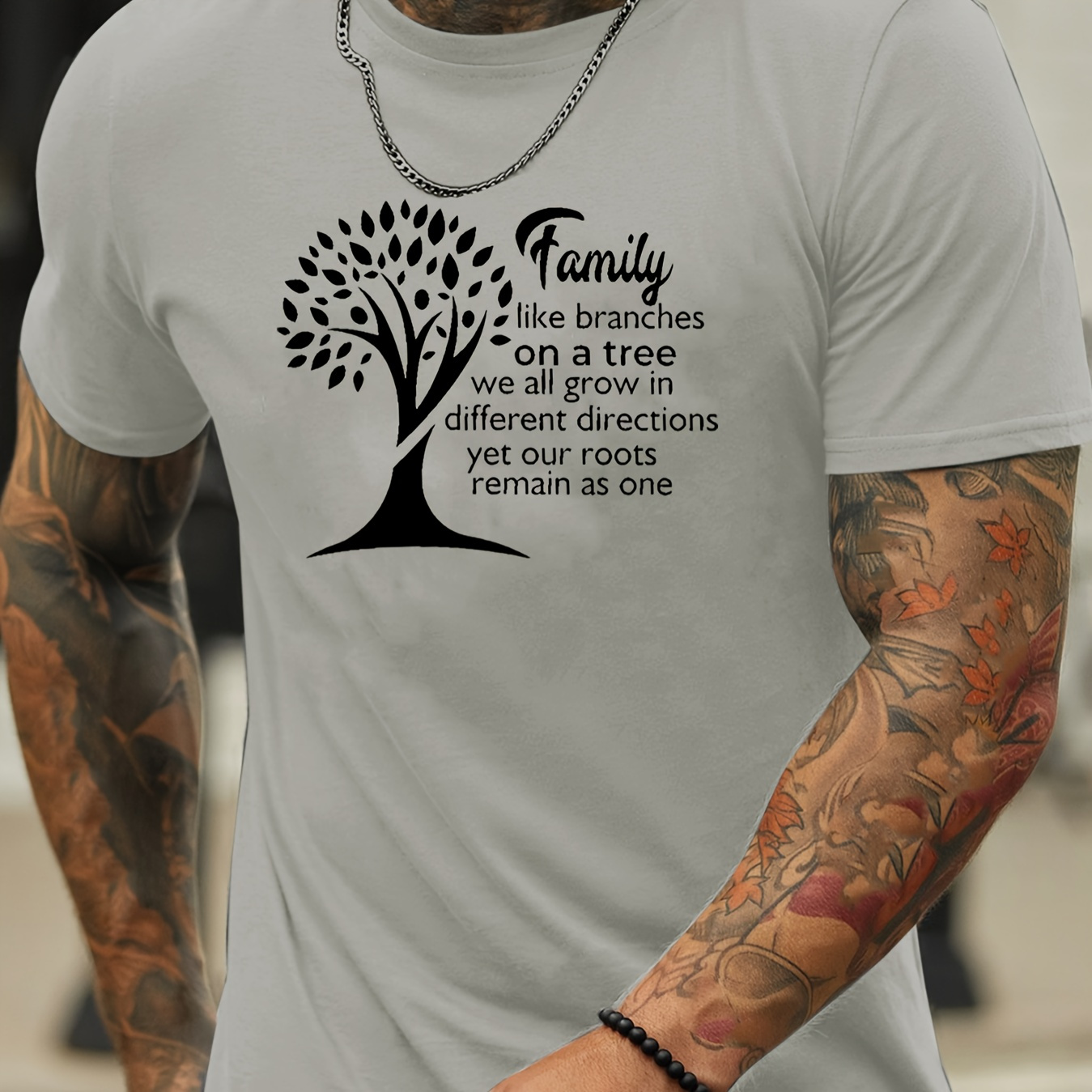 

Men's Casual Summer Graphic T-shirt - Dark Color, Family With Inspirational Quote, Short Sleeve, Polyester , Round Neck, Machine Washable