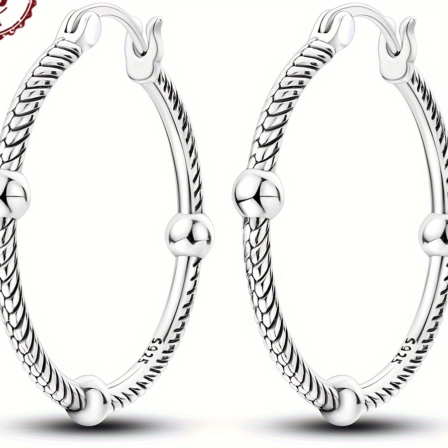 

1 paire de boucles d'oreilles créoles à triple boule, plaqué argent sterling 925, motif géométrique, bijoux et élégants pour femmes, quotidiennes et cadeaux