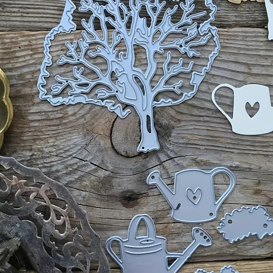 

1pc 2024 Metal Cutting Die Stencil, Tree And Watering Can Cutting Die For Paper Card Making Scrapbooking Diy Cards Photo Album Craft Decorations