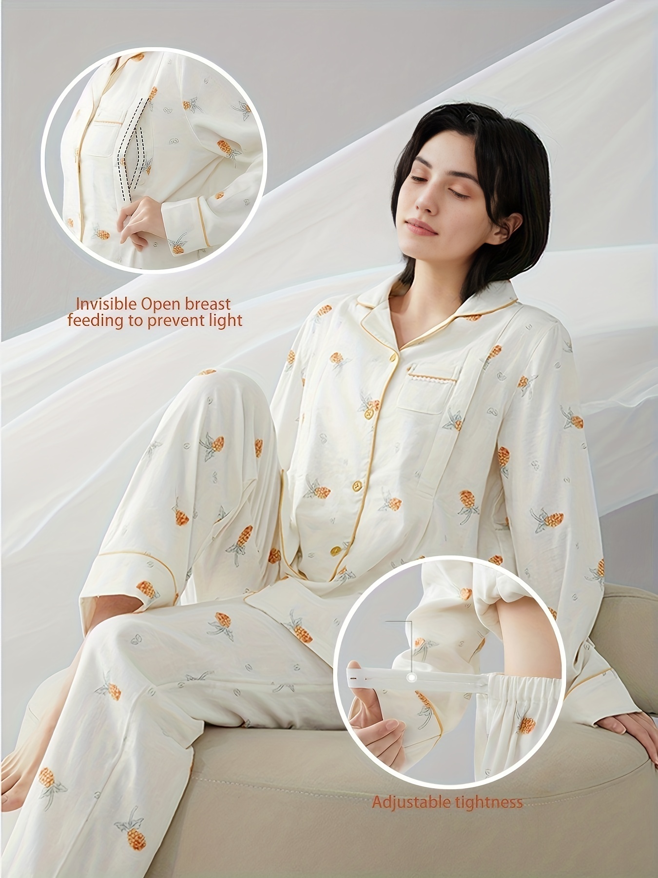 3pcs/set Maternity Pajamas Suits for Nursing Fashion Print Lactation  Tops+Long Sleeve Coats+