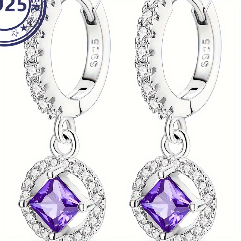 

925 Sterling Earrings Paved Shining Zirconia In Purple Match Various Outfits Hypoallergenic Jewelry Gifts For Women