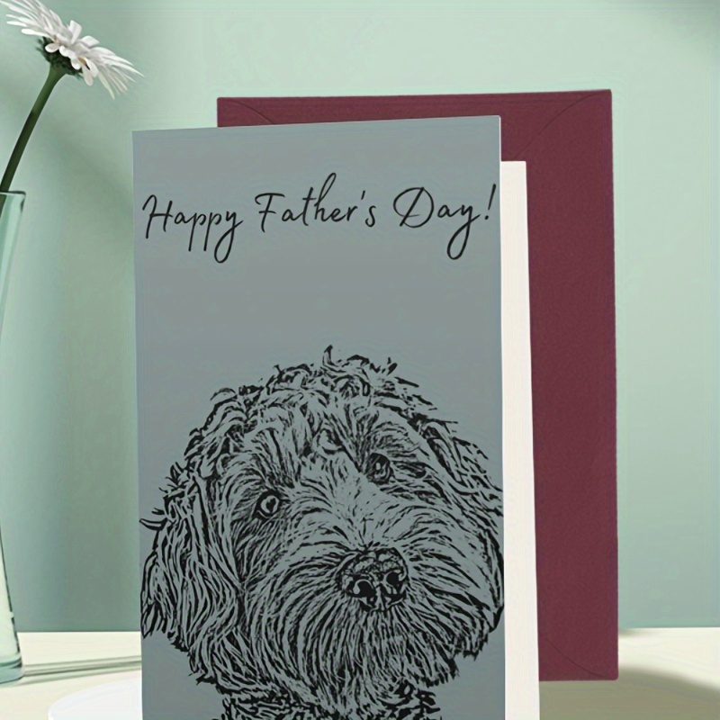 

1pc Birthday Card. In The Picture, There Is A Black And White Illustration Depicting A Dog With A Line Reading "happy Father's Day!" Suitable For Giving To Family And Friends Eid Al-adha Mubarak