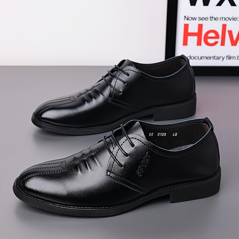 Zapatos Cuero Pu Negocios Informales Negros Hombres, Zapatos  Antideslizantes Suela Suave Cordones - Calzado Hombre - Temu