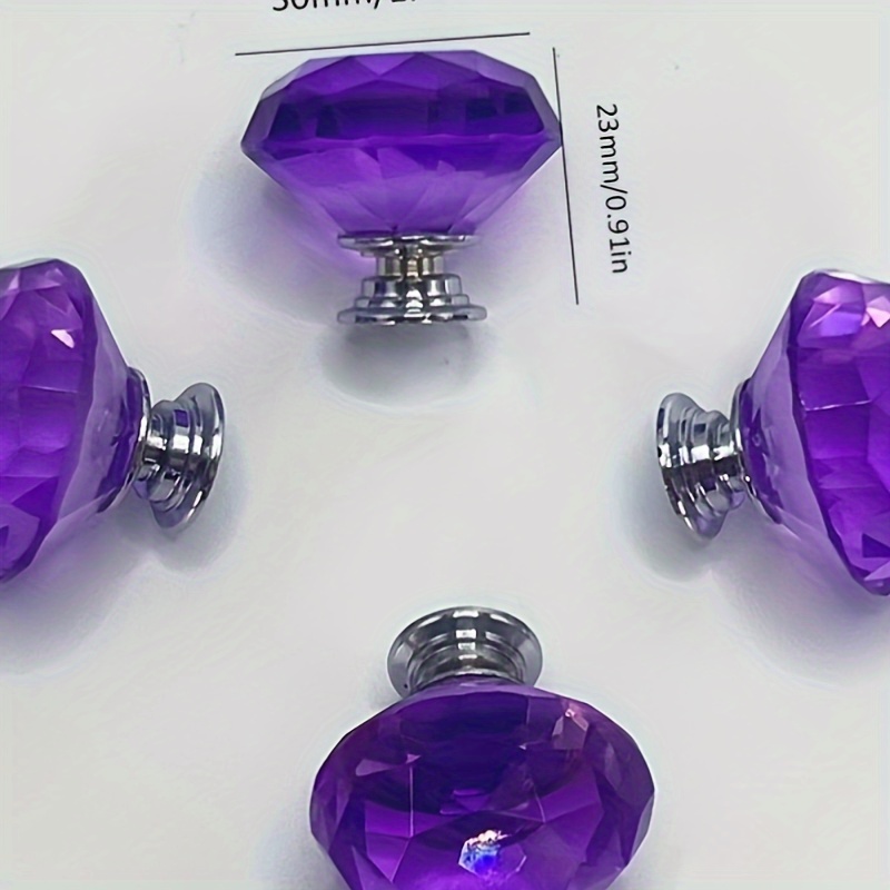 

12/24pcs Diamond-shaped Crystal Knobs In Purple For Cabinets, 30mm, Multipurpose Use Other Material Metal Finish Drawer Pulls For Home Decor