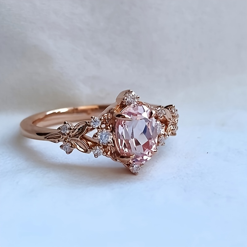 

1pc Elegant Rose Golden-plated Floral Ring With Zirconia - Engagement, Wedding, Anniversary Gift | July Birthstone, Cubic Zirconia, Wear, Thanksgiving