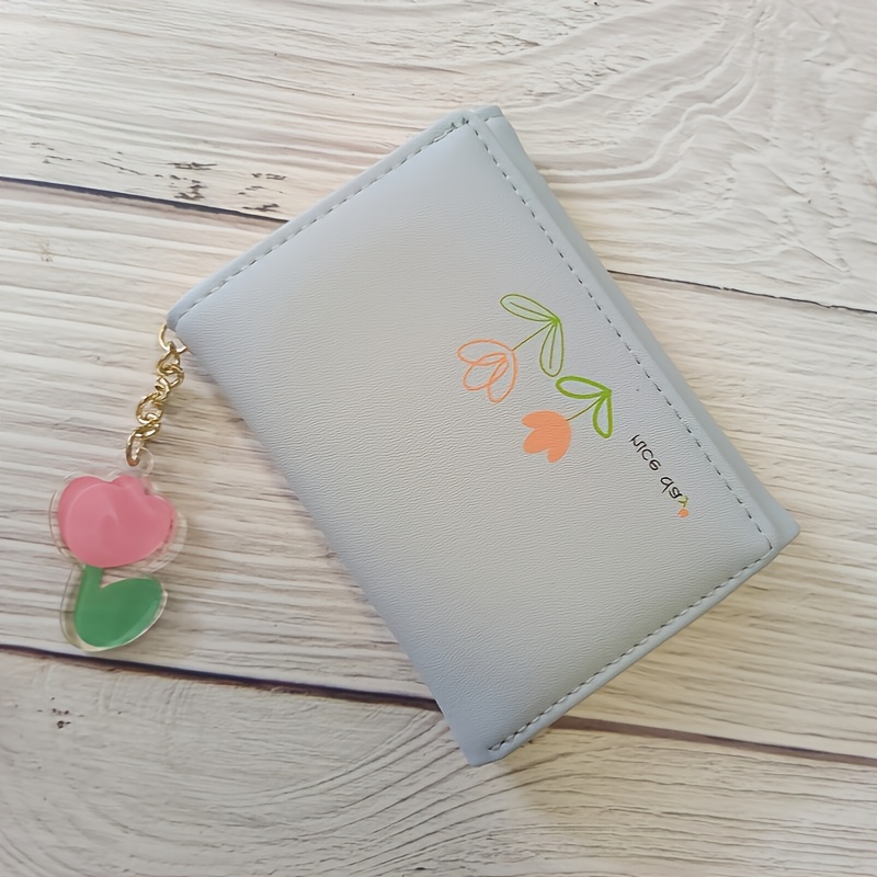 Card Holder Tri Fold Wallet Cash Pocket Flower Print Purse Small Wallet for  Girls Women 
