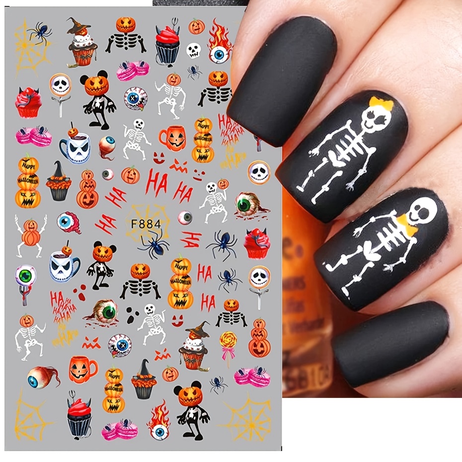 Halloween Christmas 3D Nail Stickers Spooky Skull Pumpkin Nail Art Decals  DIY