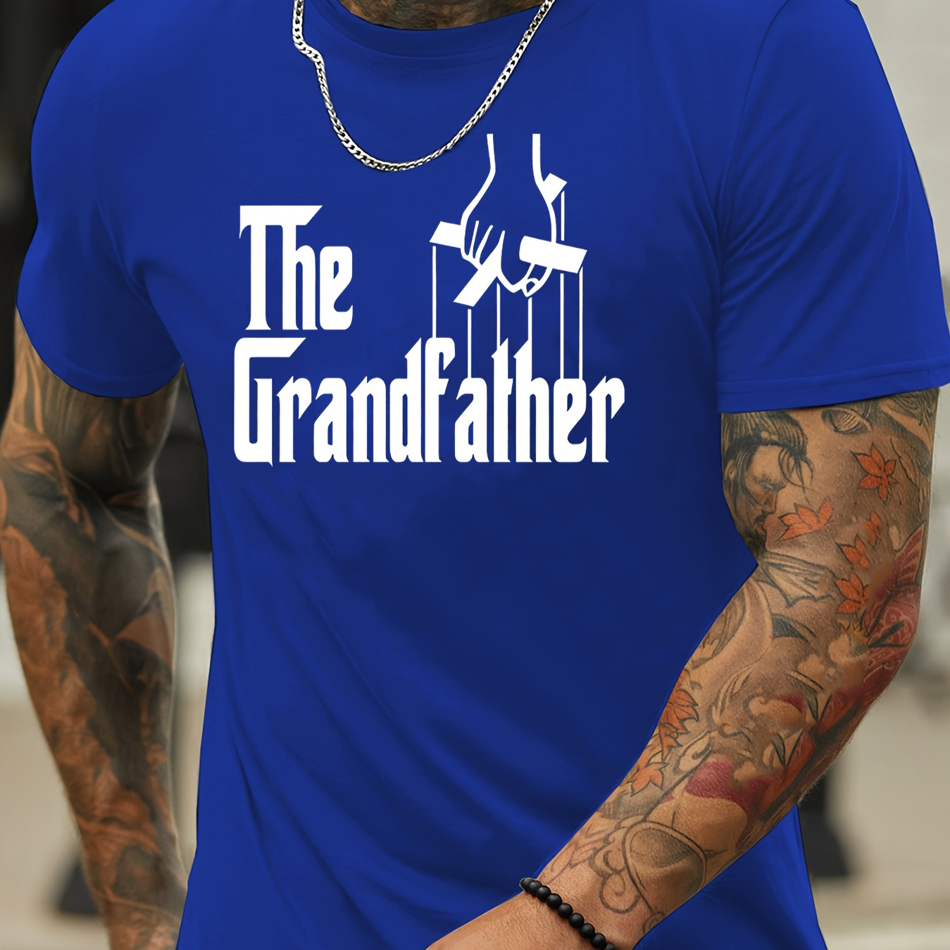 

Men's Casual Short Sleeve, Stylish T-shirt With " The Grandfather " Creative Print, Summer Fashion Top, Crew Neck Tee-shirt For Male