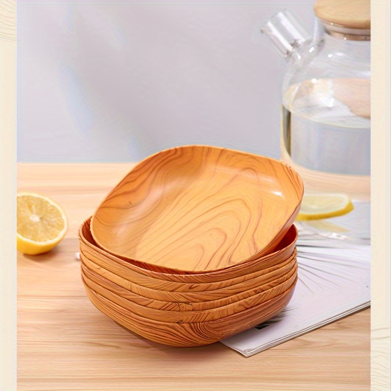 

10-piece Set Wood Grain Square Snack Plates - Perfect For Fruits, Desserts & Dry Foods - Ideal For Home, Kitchen & Restaurant Use