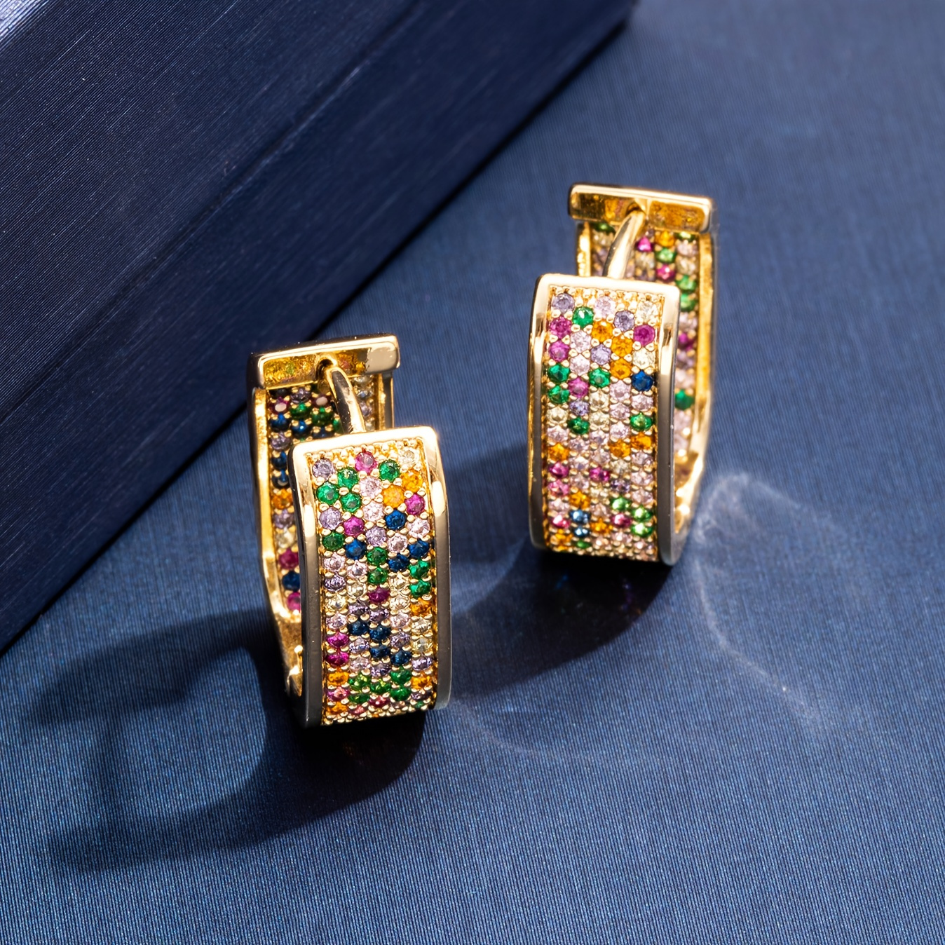 

Colorful Zircon Hoop Earrings Golden Copper Ear Jewelry Luxury Style Earrings For Women Men
