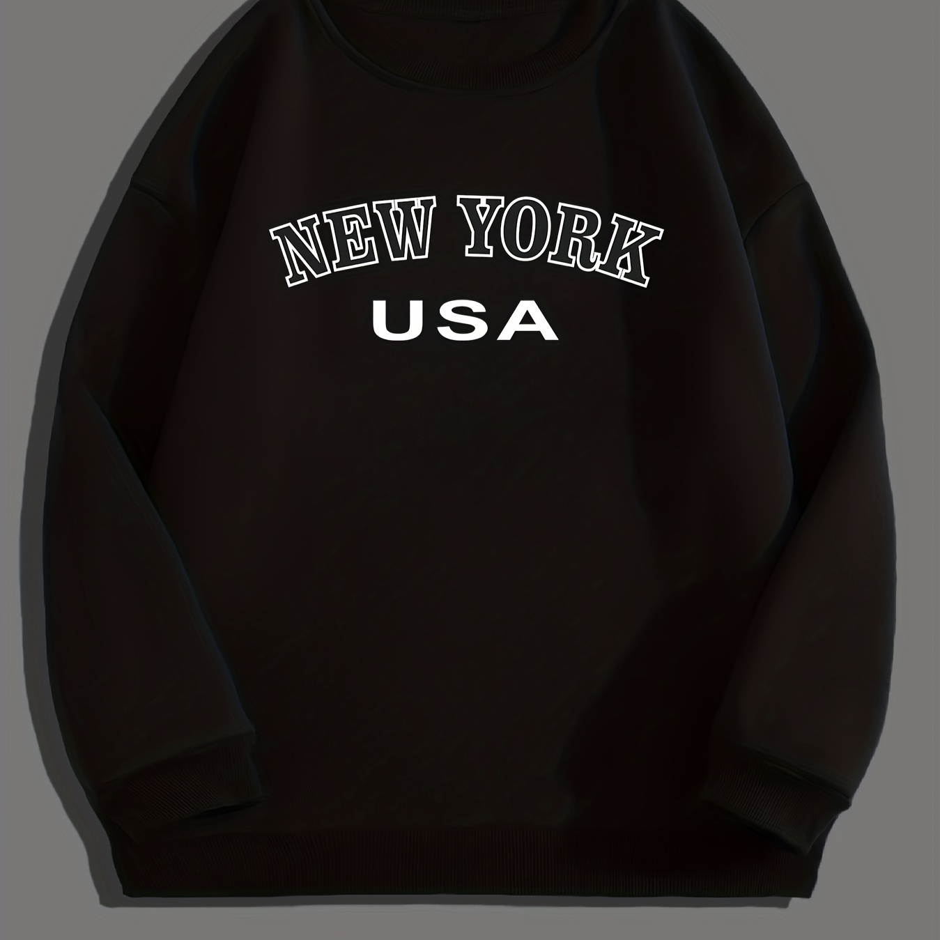 

New York Usa Print, Sweatshirt With Long Sleeves, Men's Creative Slightly Flex Crew Neck Pullover For Spring Fall And Winter