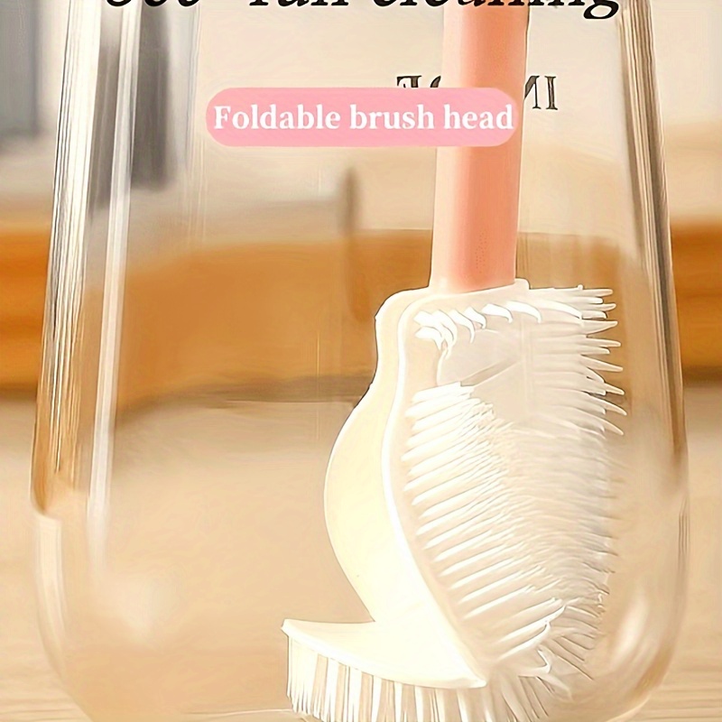 

Long Handle 360° Silicone Cleaning Brush - Foldable Head For Easy Reach, Portable & Reusable, Ideal For Bottles, Cups & Kitchen , Brush Cleaning Tool