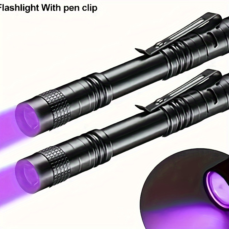 

1pc/2pcs Uv 395nm Flashlights With Clip, Mini Pen Light, Black Light, Waterproof Ultraviolet Aluminum Alloy Torch For Leaf, Pet Urine, , Hotel Inspection, Dry Stay And Bed Bug (battery Not Included)