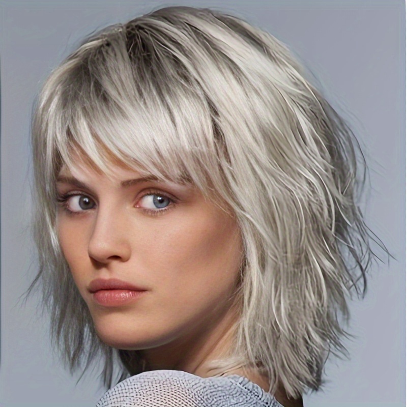 TEMU A Medium-length Bob With Short Layers, This Women's Silvery Gray Synthetic Wig Is Wear, Halloween, Christmas, Festivals, And Cosplay