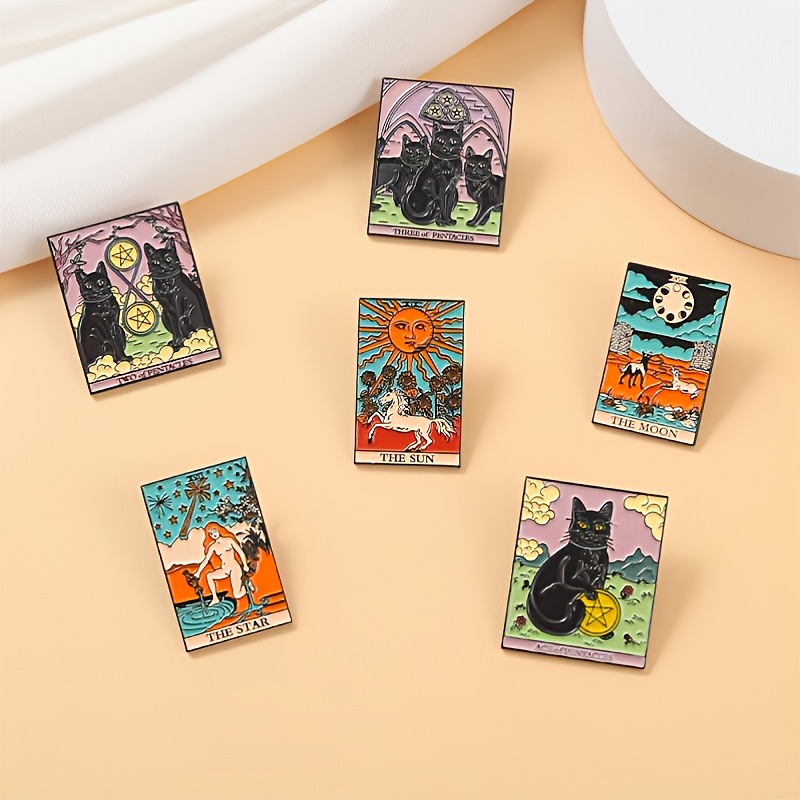 Gothic Sun Moon Stars Cat Enamel Pins