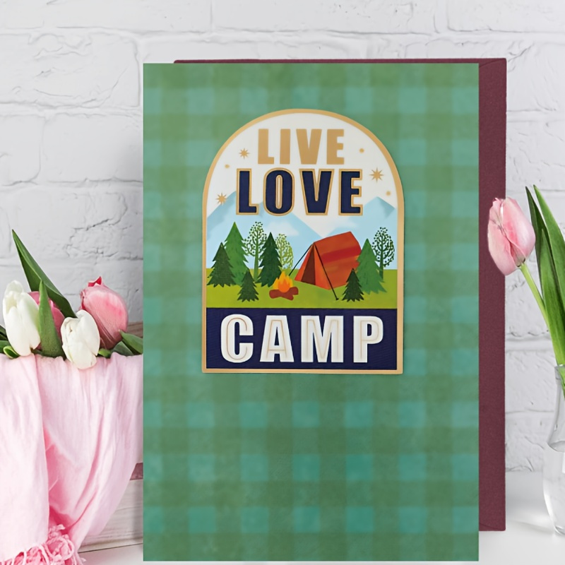 

1pc Father's Day Camping Theme Greeting Card, Live Love With Tent & Campfire, Perfect Gift For Dad