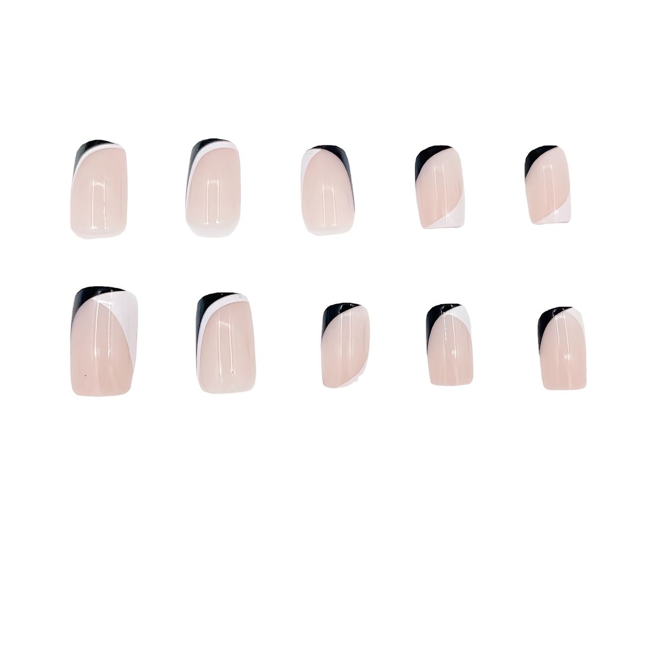 French Tip Press On Nails Medium Coffin Nude Fake Nails Black White Acrylic  Glue On Nails Full Cover False Nails Glossy Artificial Stick On Nails For  Women Girls 24pcs - Beauty &