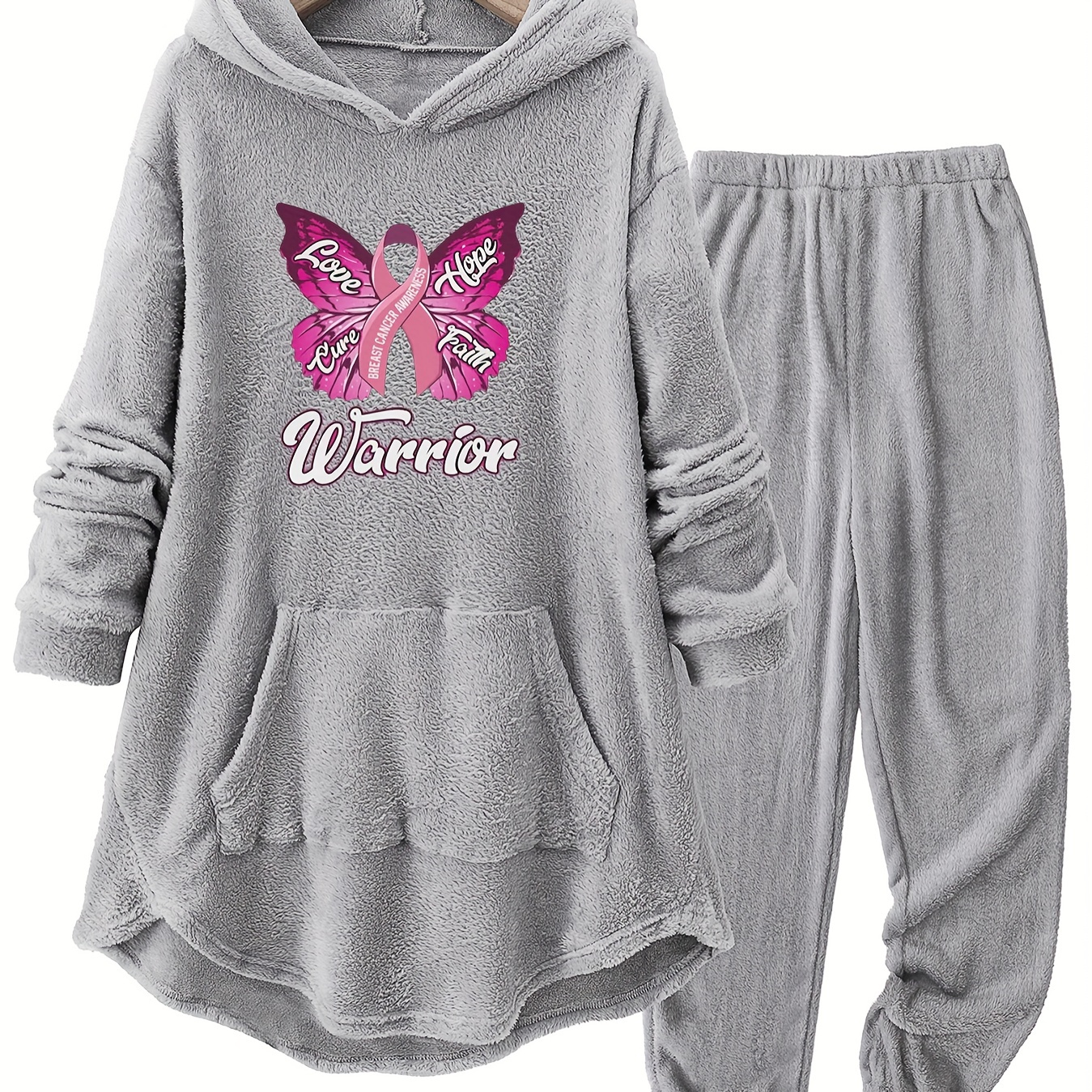 

Plus Size Women's Fleece Set & Letter - Hooded Top & Pants, Washable