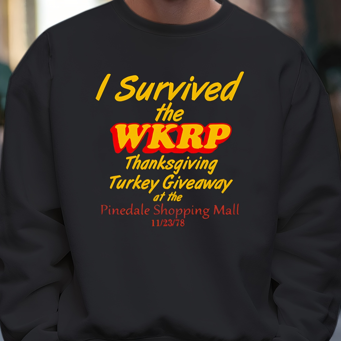 

I Survived The Wkrp Print Men's Pullover Round Neck Long Sleeve Sweatshirt Pattern Loose Casual Top For Autumn Winter Men's Clothing As Gifts