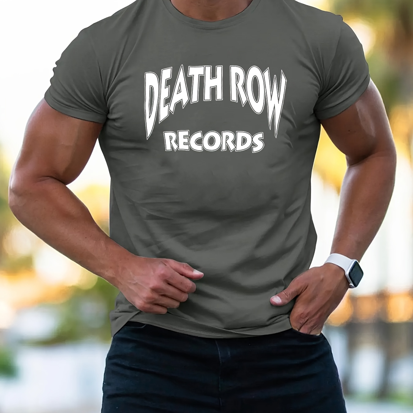 

Death Row Print, Men's Round Crew Neck Short Sleeve, Simple Style Tee Fashion Regular Fit T-shirt, Casual Comfy Top For Spring Summer Holiday Leisure Vacation Men's Clothing As Gift