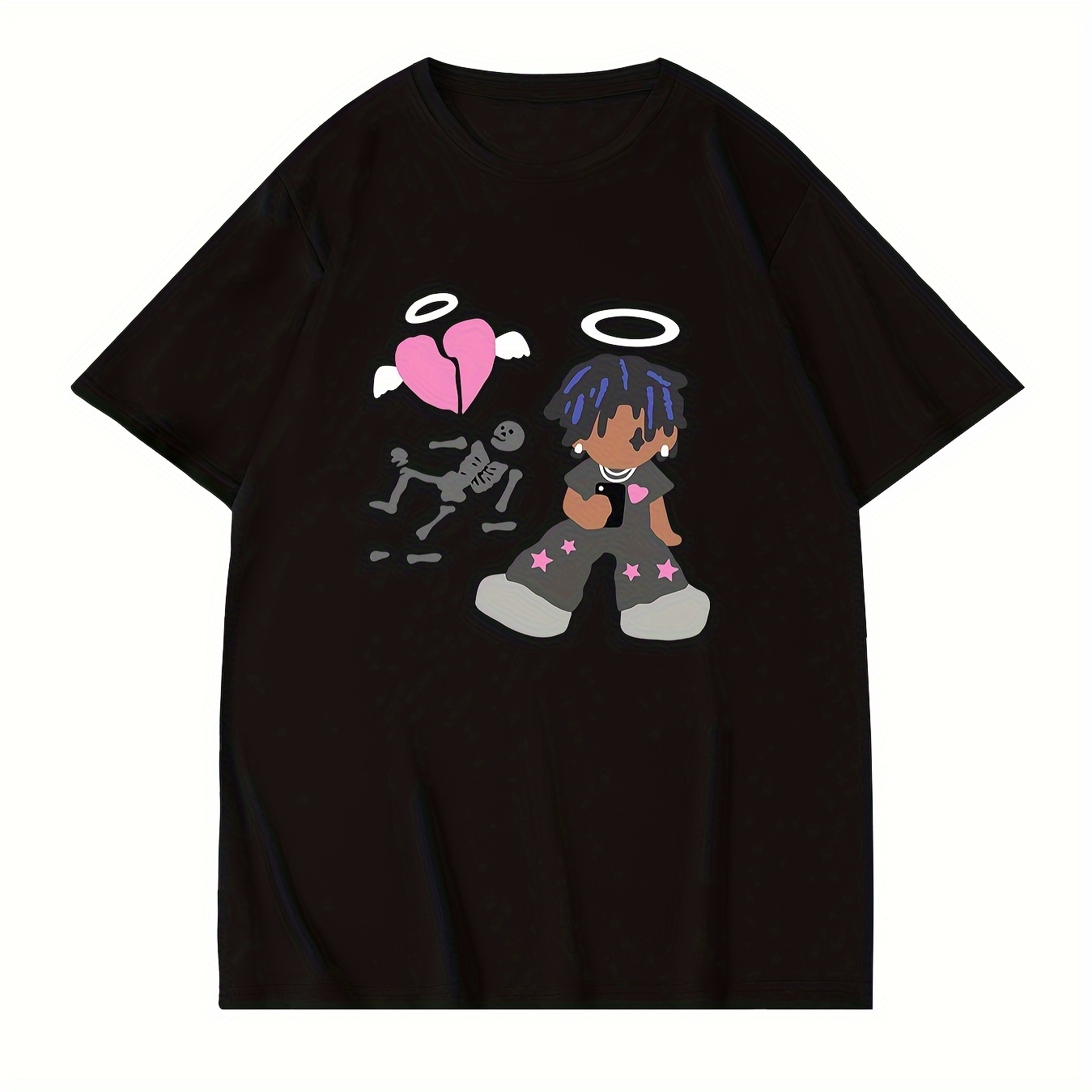 

Cartoon Boy With Halo Print T Shirt, Tees For Men, Casual Short Sleeve T-shirt For Summer