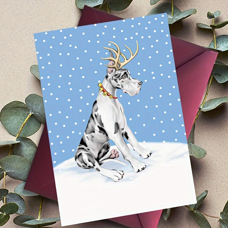 

5-pack Christmas Greeting Notes With Envelopes, Festive Great Dane In Snow Design, Holiday Wishes For Family, Friends & Anyone - Seasonal Stationery Set With Blank Interior