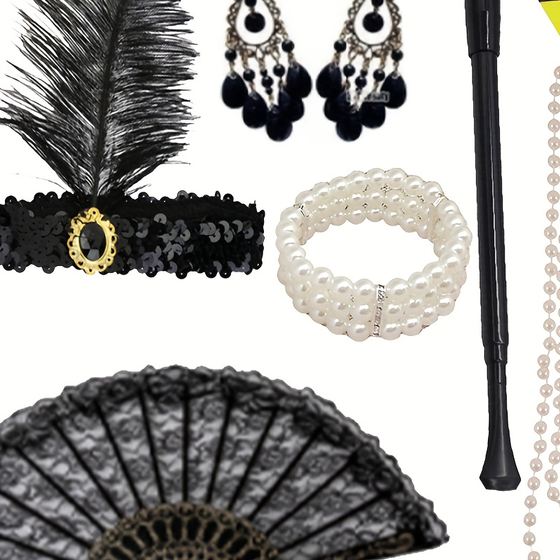 

Great 1920s Flapper Costume Set For Women - Roaring 20s Accessories With Headband, Earrings & More