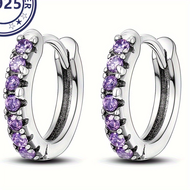 

925 Sterling Silver Purple Zirconium Inlaid Hoop Earrings Hypoallergenic Ear Jewelry Elegant Circle Earrings For Women Women Gift