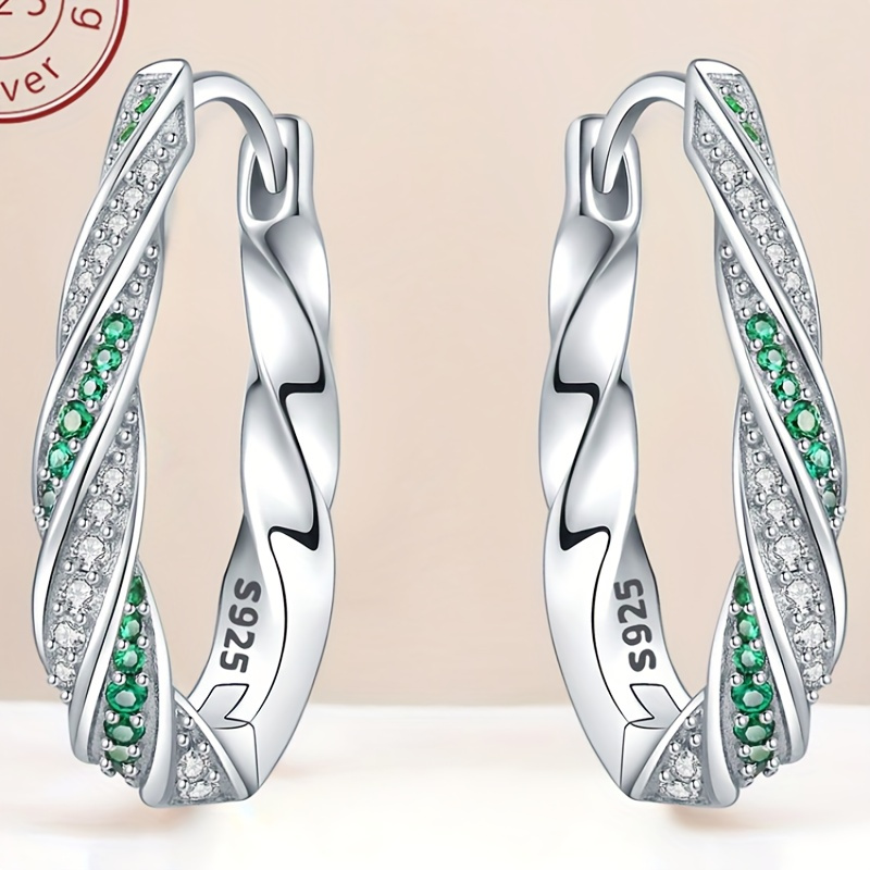 

Miseff Genuine 925 Sterling Silver Green Twisted Earrings Suitable For Daily And Holiday Women's Luxury Fashion Jewelry Gifts