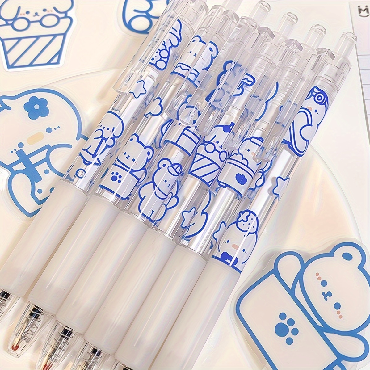 Cute Cartoon Bear Gel Pen Large Capacity Black Ink Press Gel - Temu