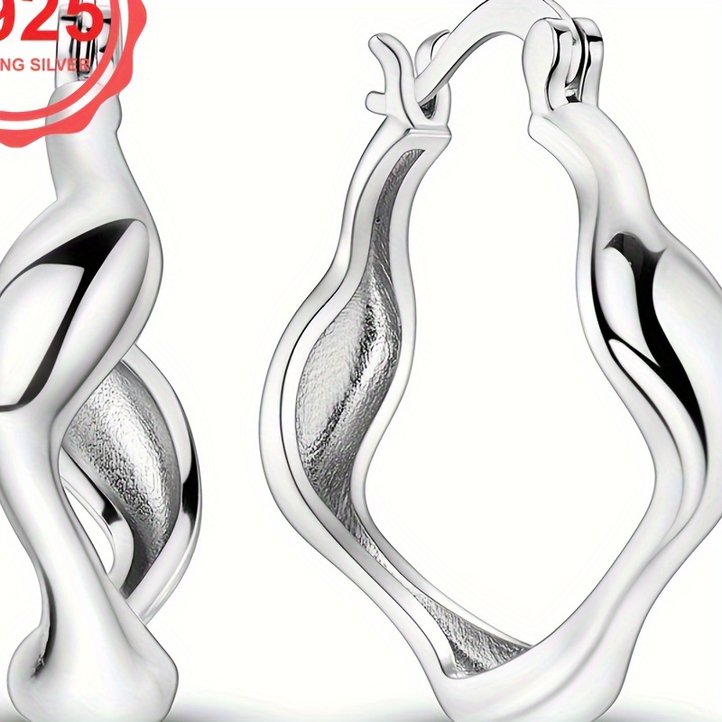 

1 Pair Elegant Simple Style S925 Sterling Silver Hypoallergenic Flowing Curve Earrings, Lightweight , Perfect Gift For Her