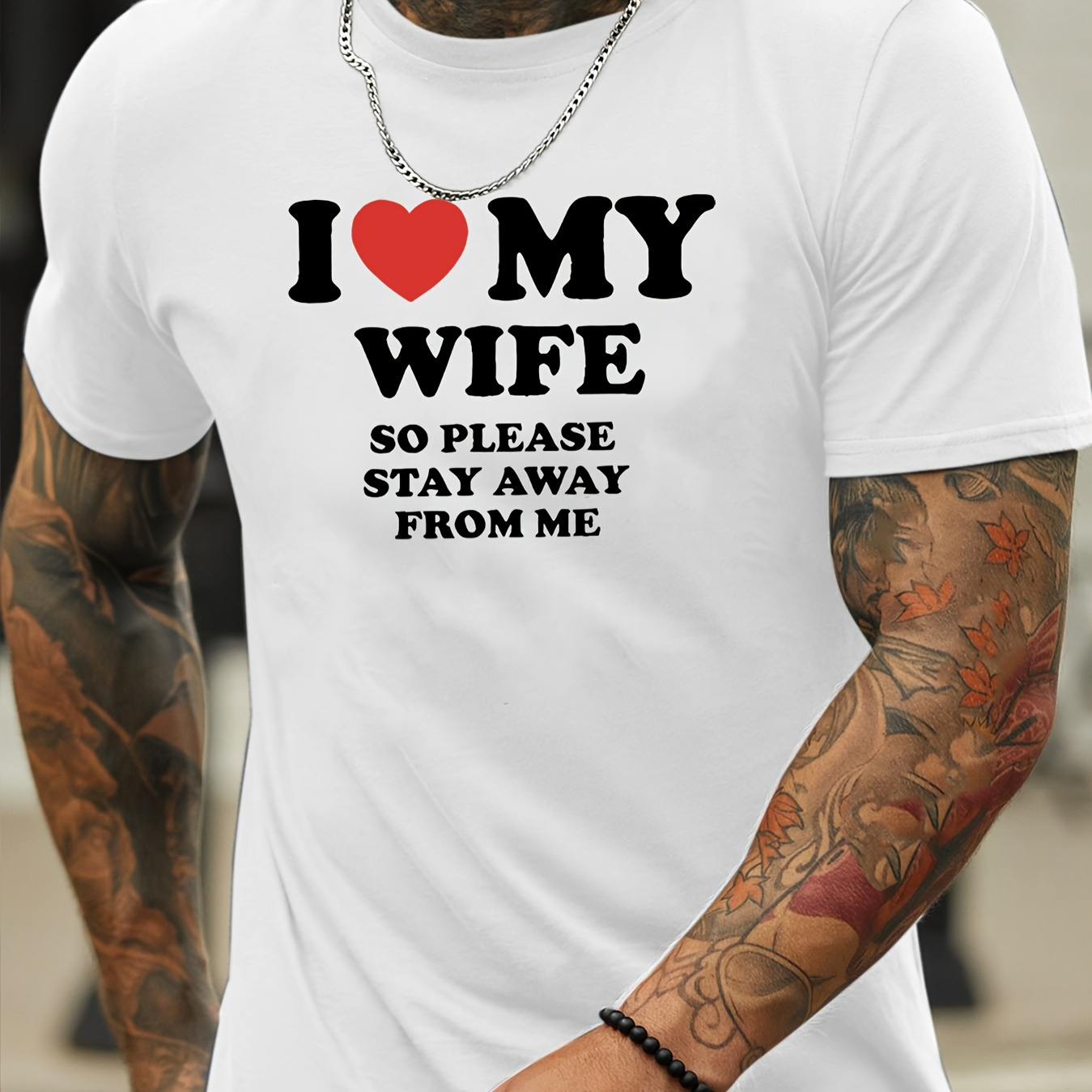 

Men's T-shirt, 'i Love My Wife' Print Short Sleeve Crew Neck Tees For Summer, Casual Outdoor Comfy Clothing For Male