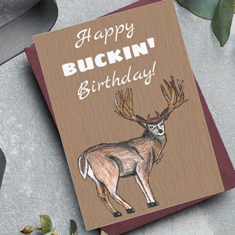 

Happy Buckin' Birthday Greeting Card With Majestic Male Deer Illustration, Perfect For Any Recipient - 1pc