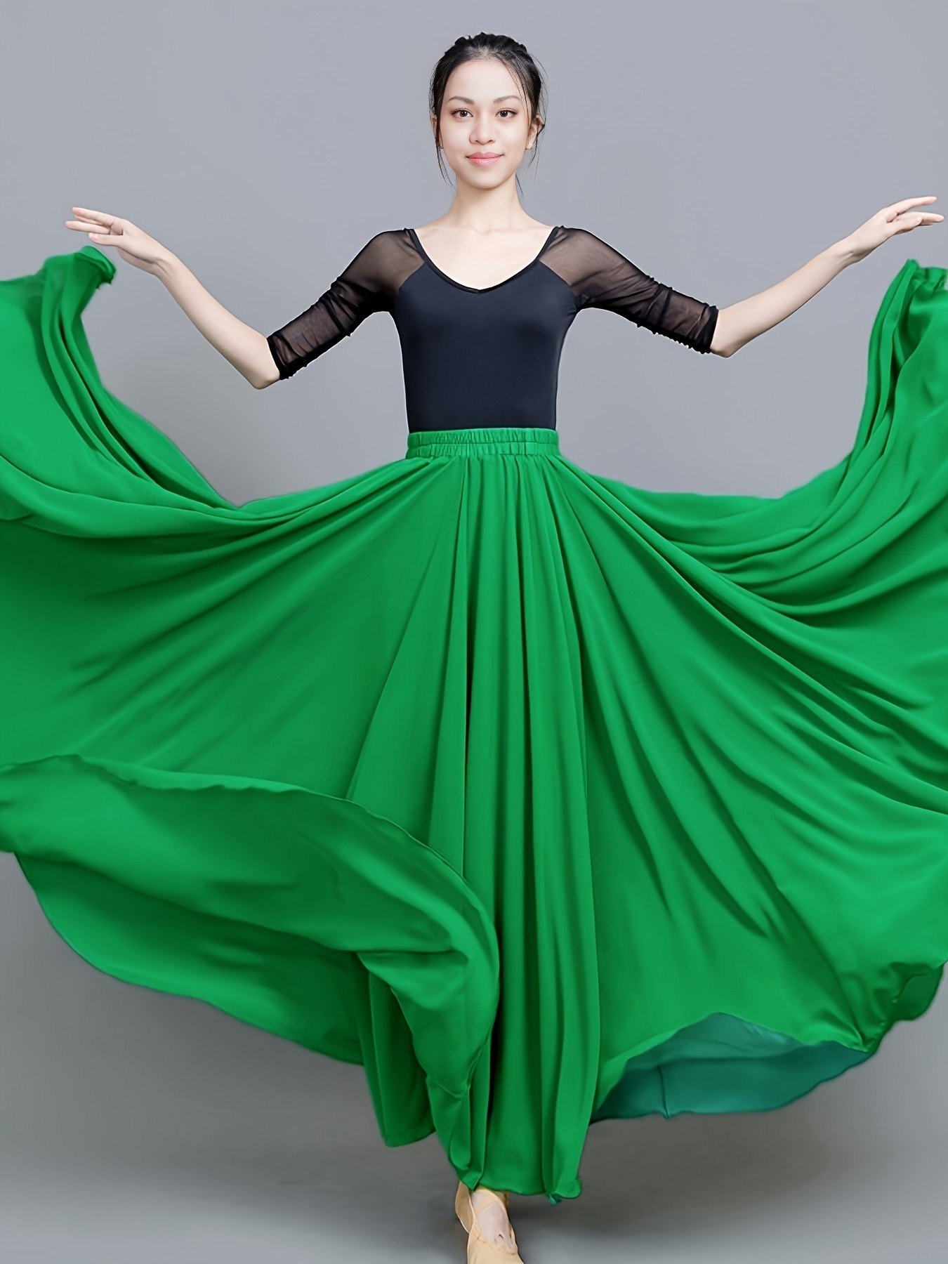 Solid Color Oversized Hem Skirts High Waist Chiffon Dance - Temu