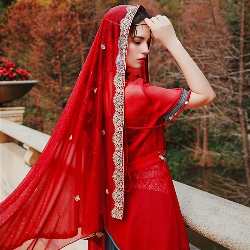 indian style red scarf glitter lace edge binding lace Temu Georgia