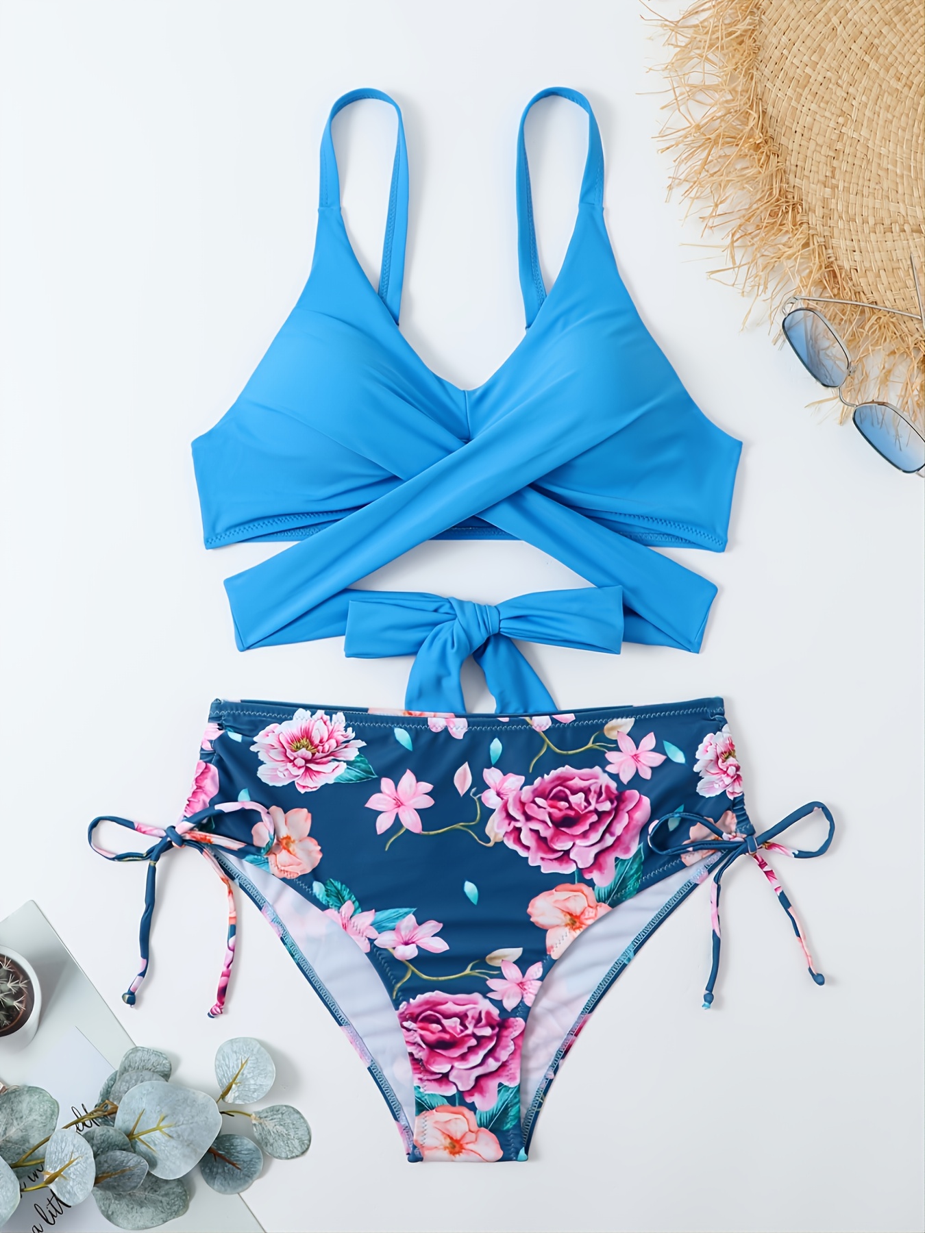 Floral Print Criss Cross Tie Back Swimsuit Cut - Temu