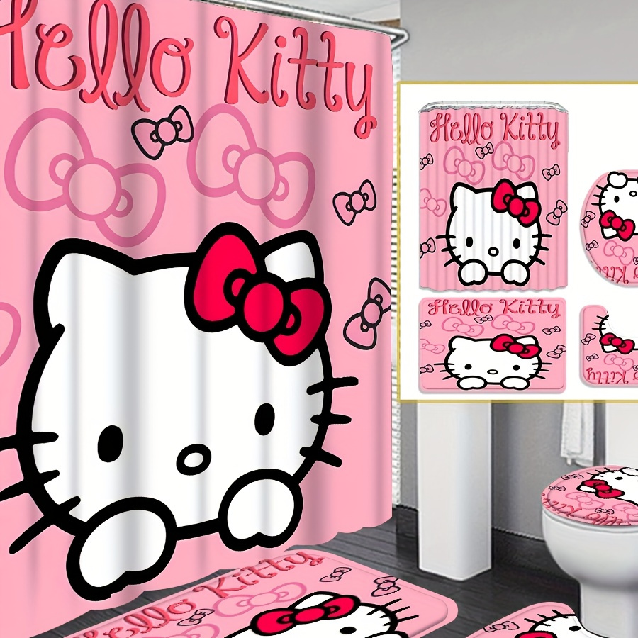 

Sanrio 4pcs Hello Kitty Shower Curtain Set, Beautiful Housewarming Gift, Modern Home Curtain Decoration, Waterproof Shower Curtain And Toilet Floor Mat 3 Piece Set With 12 Shower Curtain Hooks