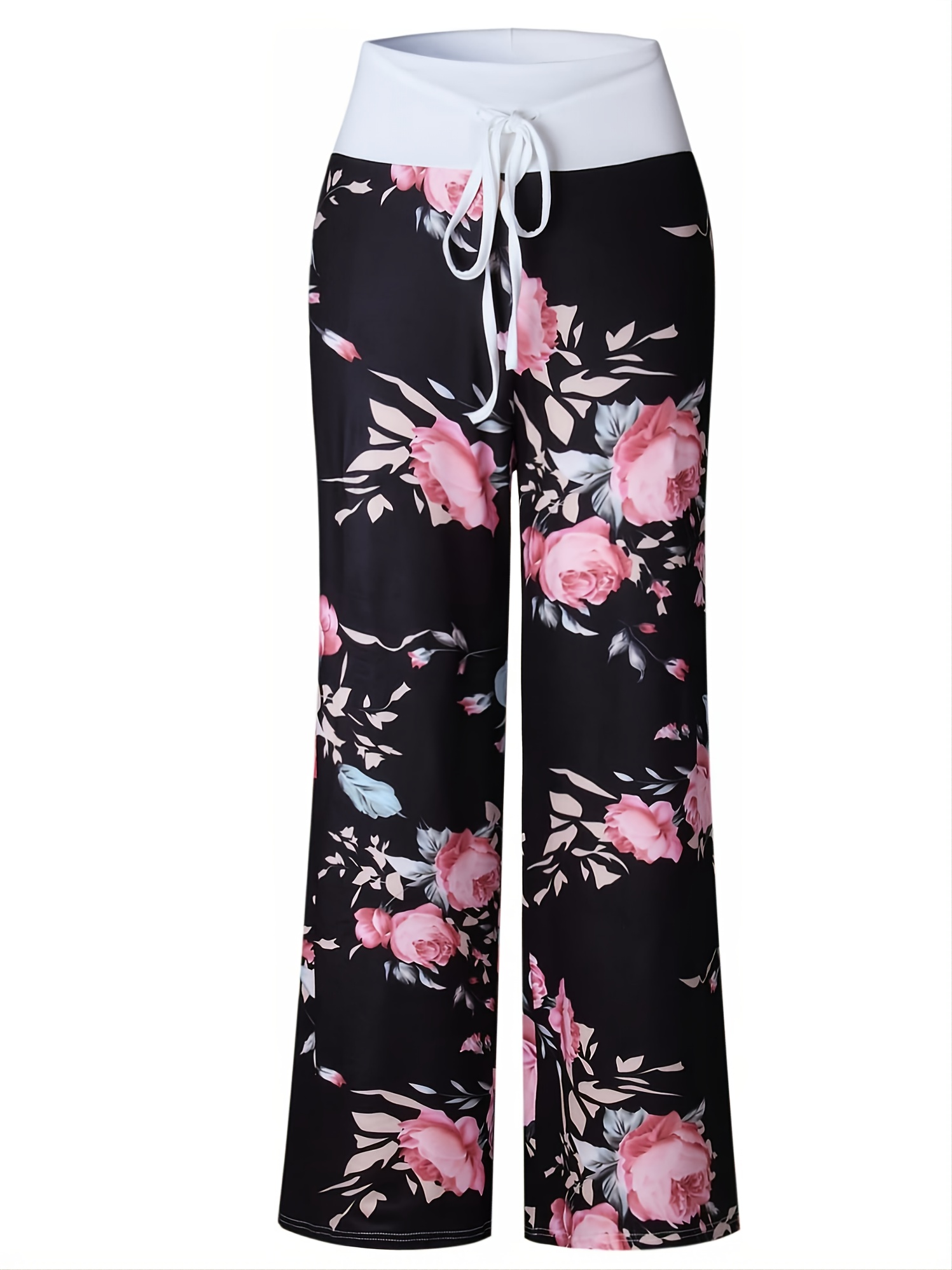 Boho Floral Print Drawstring Pants High Waist Wide Leg Pants - Temu