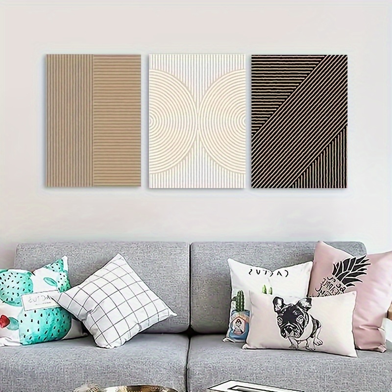 

3-piece Set Frameless Canvas Painting Neutral Abstract Lines Wall Art Print For Home And Office Decor