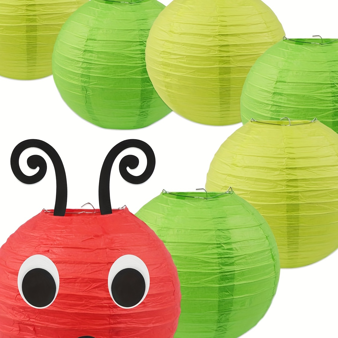 

7-piece Caterpillar Paper Lanterns Set - Red & Green With Eyes And Mouth Design For Classroom, Birthday Party Decorations