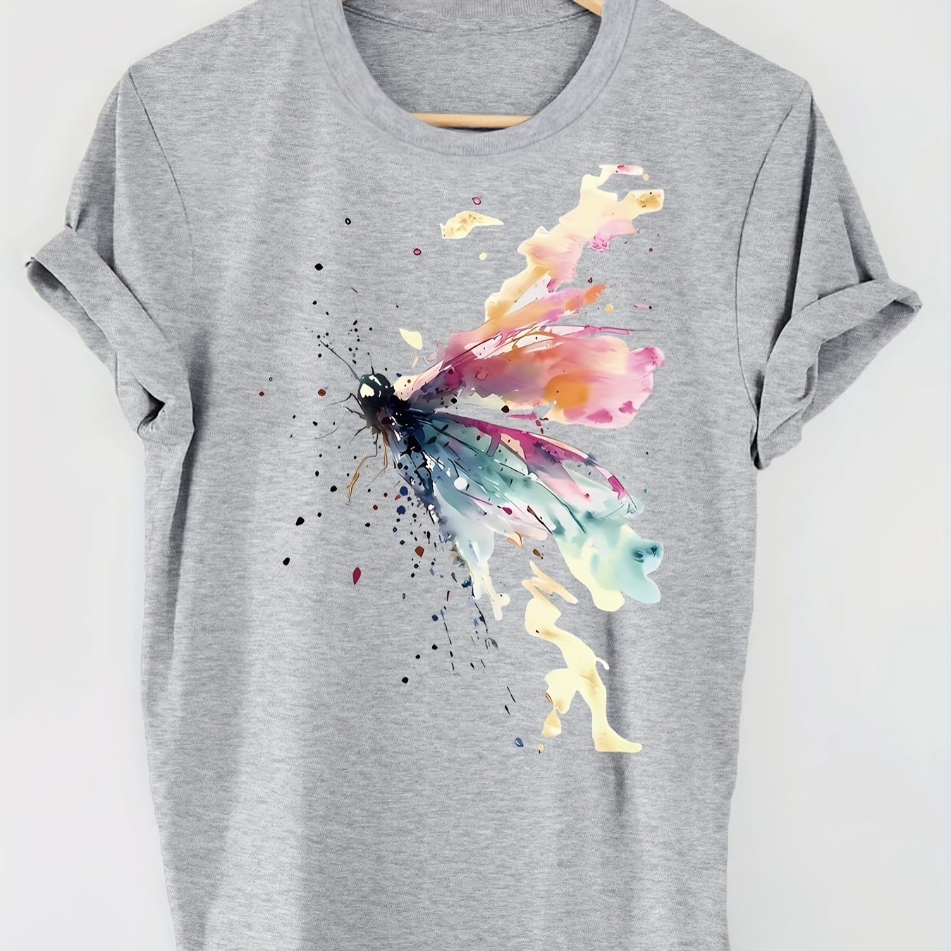

T-shirt Imprimé Graphique Papillon, Haut Décontracté À Manches Courtes Et Col Rond Pour L'été Et Le Printemps, Vêtements Pour Femmes