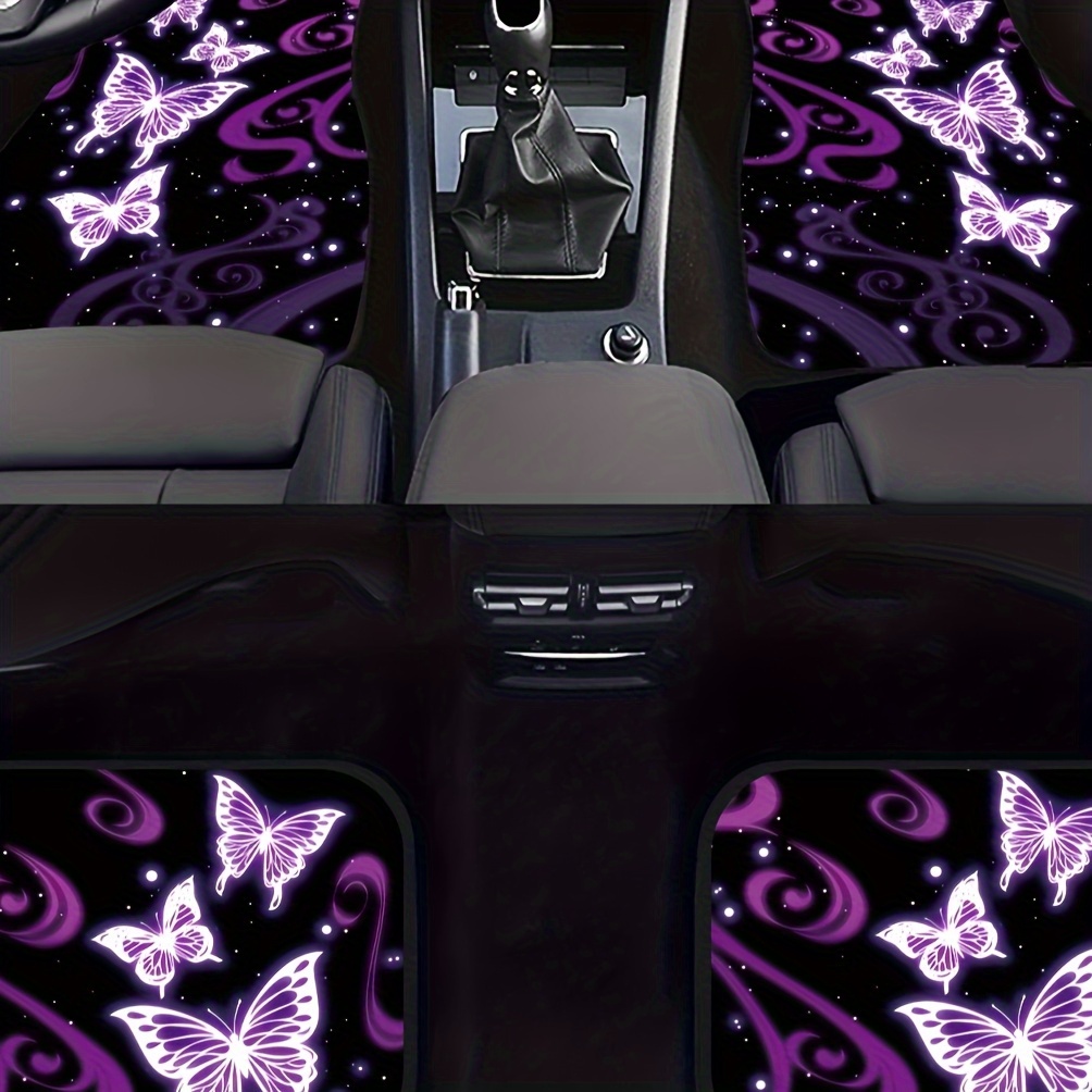 

4-piece Set Purple & White Butterfly Car Floor Mats - All-weather, Fit For Front & Rear Seats - Stylish Auto Interior Decor