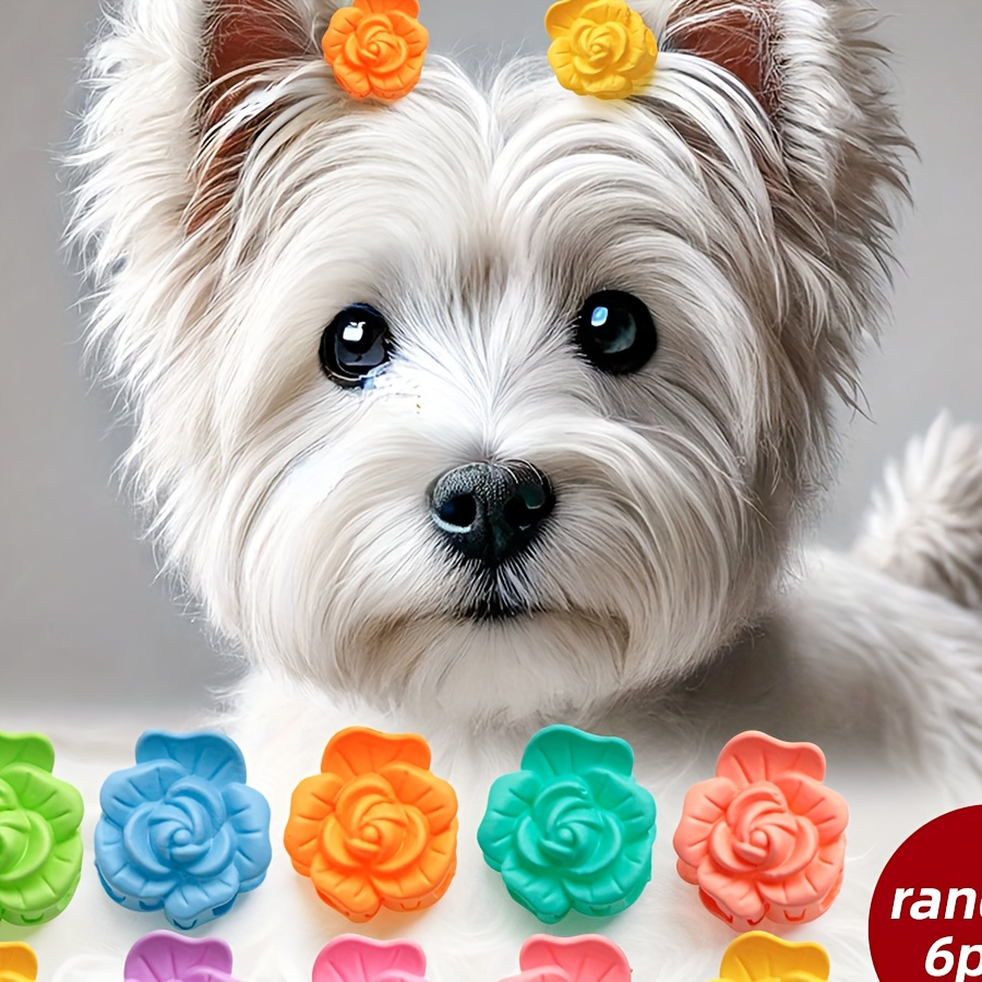 

Hair Clips For Pets - 6 Pack Assorted Colors Floral Barrettes For Puppy, Cat - Cute Dog Grooming Accessories