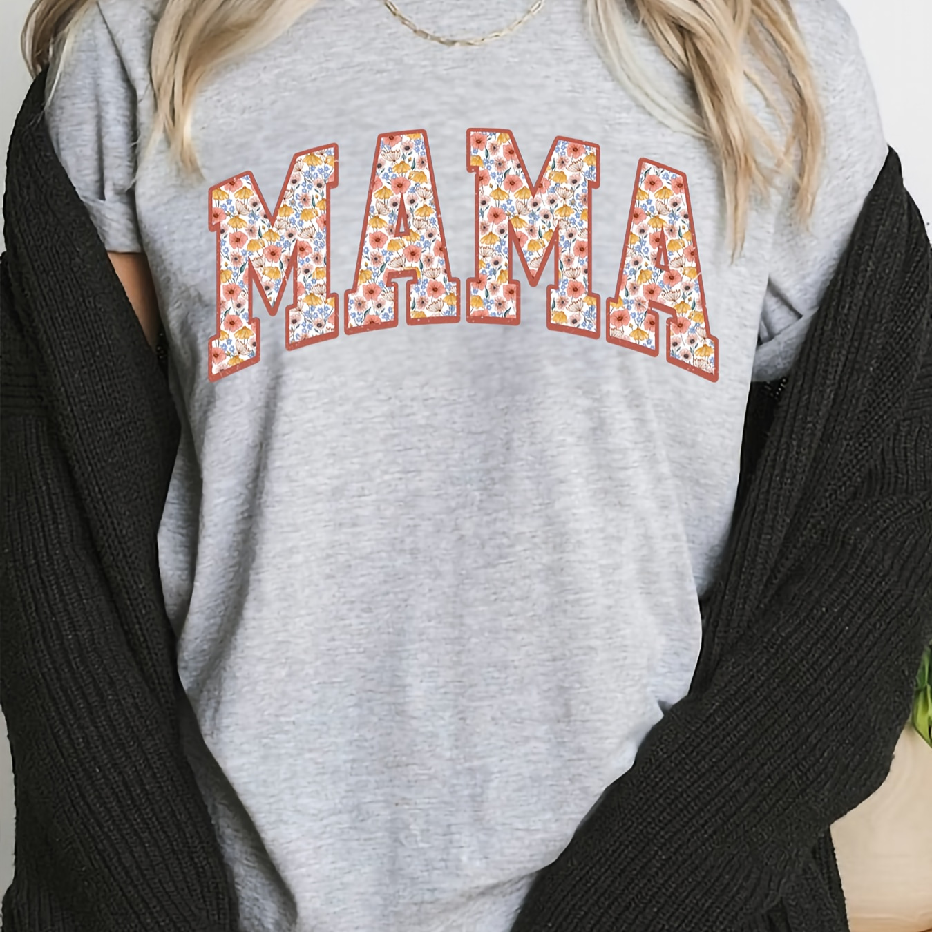 

Mama Letter Print T-shirt, Short Sleeve Crew Neck Casual Top For Summer & Spring, Women's Clothing