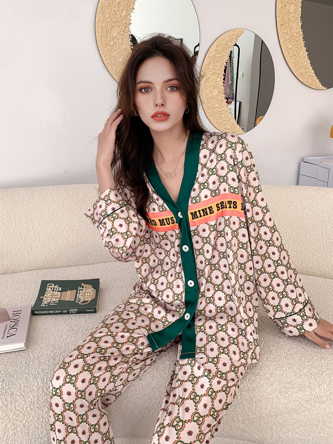 Leopard Pajamas Set Long Sleeve Button Top Pants Pj Set - Temu